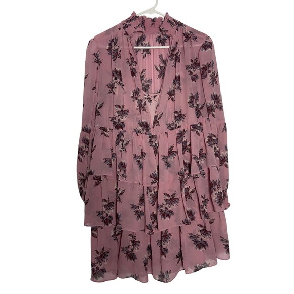 Cinq À Sept Womens Tiered Ruffle Floral Dress Size 6 Pink Sand Multi MSRP $395 - Picture 3 of 16